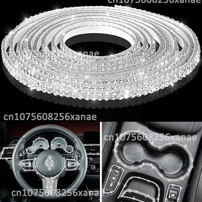 Pink Bling Car Trim Self-Adhesive 16.4Ft Rhinestone Car Interior Accessories for Women Car Crystal Door Stickers Car Dashboard S