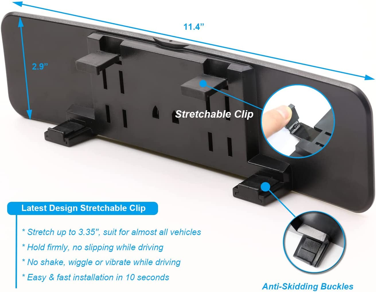 Rear View Mirror, 290Mm Convex Rearview Mirror Interior Clip on Wide Angle Rear View Mirror to Reduce Blind Spot Effectively for Cars SUV Trucks (290 X 74Mm) White