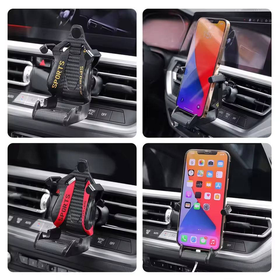 Gravity-Type Car Air Vent Phone Mount, Multifunctional Car Phone Holder, Racing Seat-Shaped Phone Holder