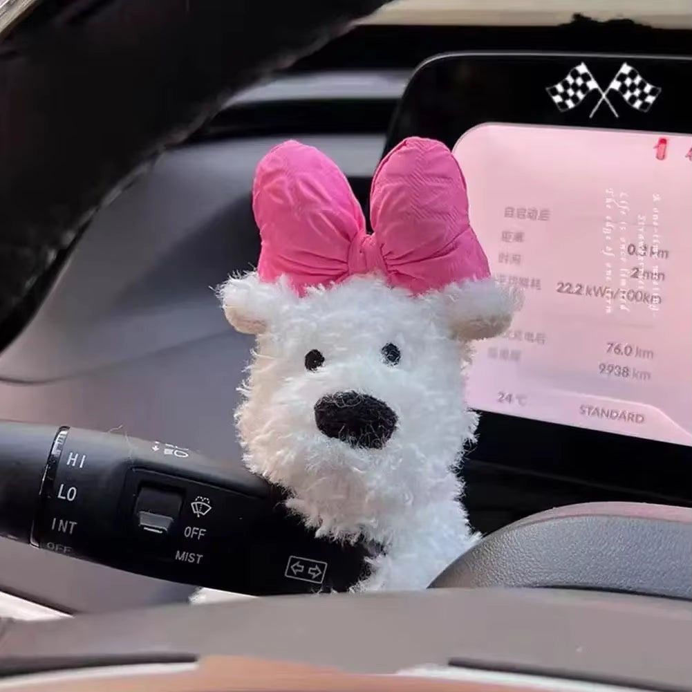 Car Puppy Plush Doll Clutch Decor Car Wiper Turn Signal Switch Decoration Kawaii Dog Car Wiper Doll Car Interior Accessories