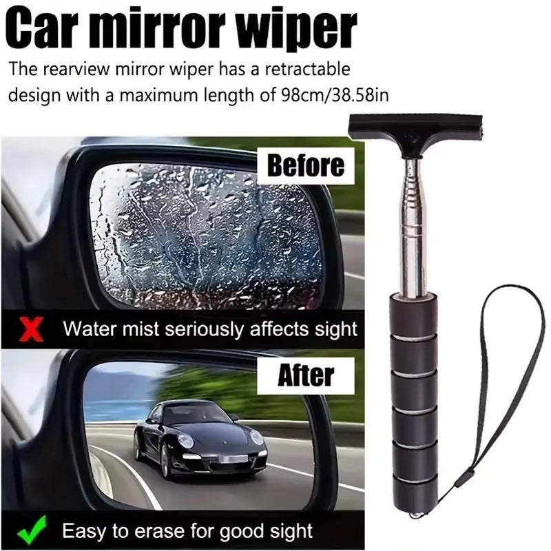 Car Rearview Mirror Wiper Cleaning Tool Mist Cleaner Scraper Accessories Handle Telescopic Window Cleaning Brush with Telescopic