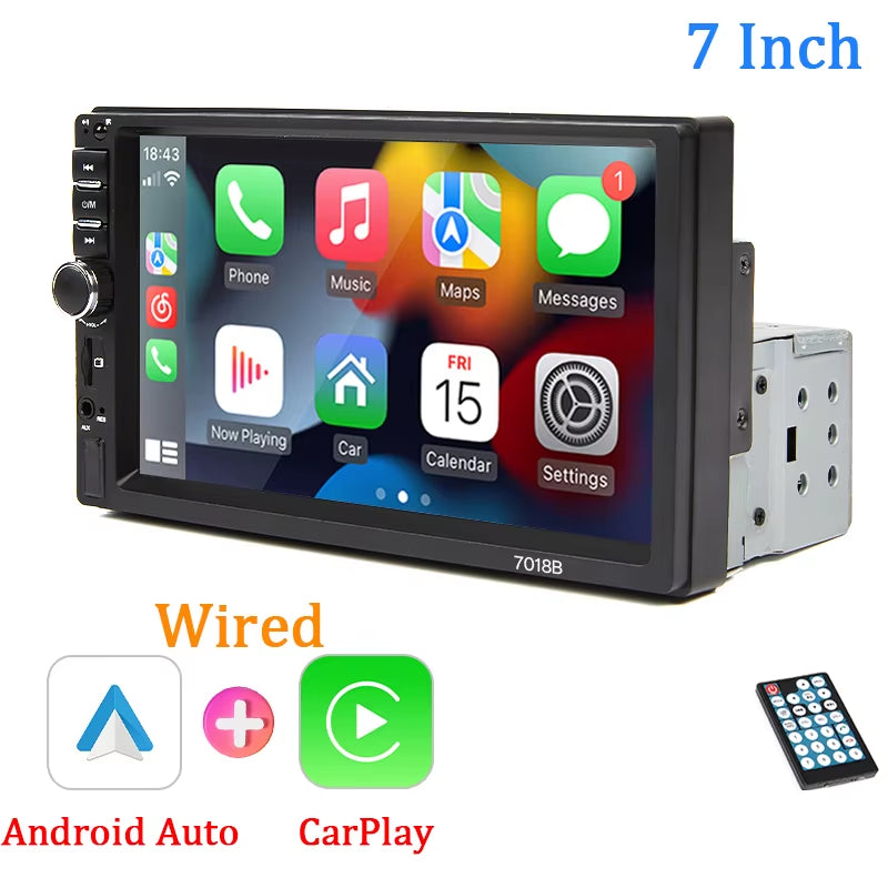7“ Car Radio 1 Din Multimedia Player Support Carplay Android Auto HD Touch Screen FM AUX Input BT Mirror Link TF Card