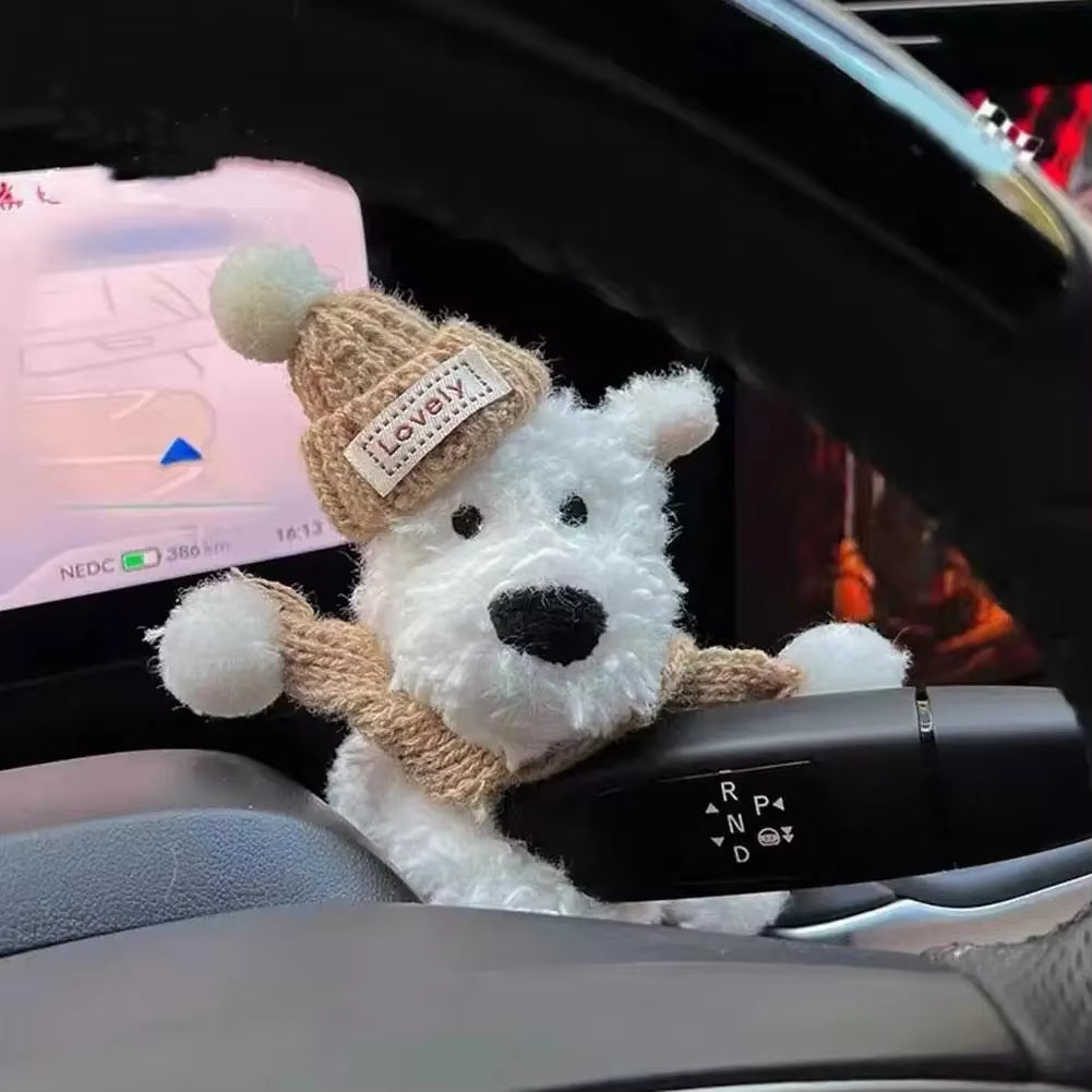 Car Puppy Plush Doll Clutch Decor Car Wiper Turn Signal Switch Decoration Kawaii Dog Car Wiper Doll Car Interior Accessories