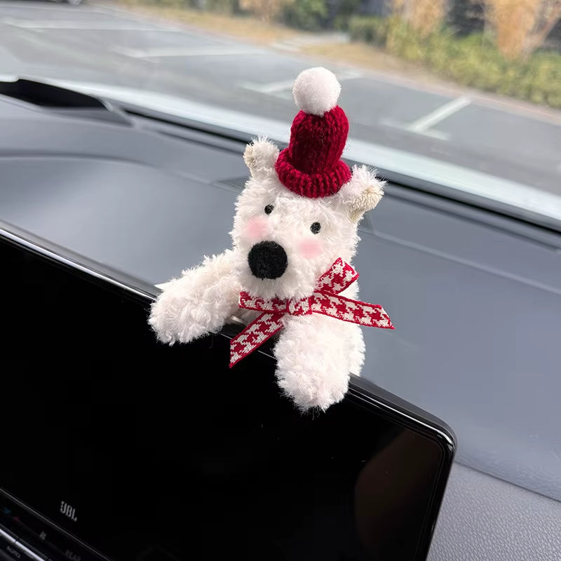 Car Puppy Plush Doll Clutch Decor Car Wiper Turn Signal Switch Decoration Kawaii Dog Car Wiper Doll Car Interior Accessories
