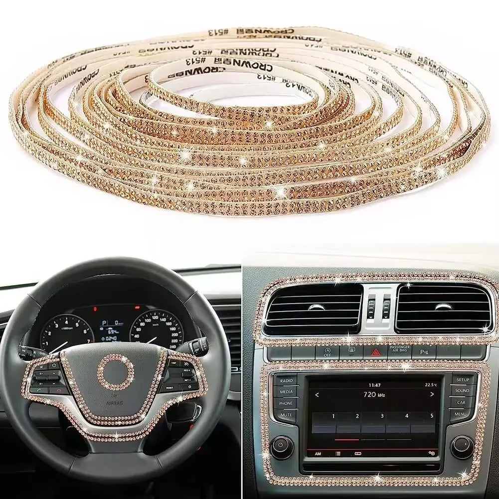 Pink Bling Car Trim Self-Adhesive 16.4Ft Rhinestone Car Interior Accessories for Women Car Crystal Door Stickers Car Dashboard S