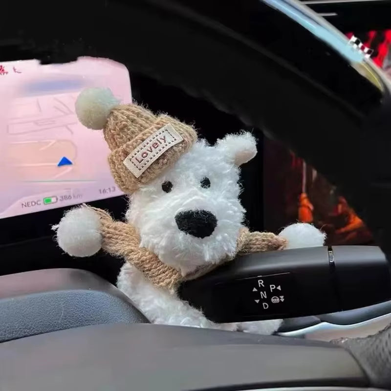 Car Puppy Plush Doll Clutch Decor Car Wiper Turn Signal Switch Decoration Kawaii Dog Car Wiper Doll Car Interior Accessories