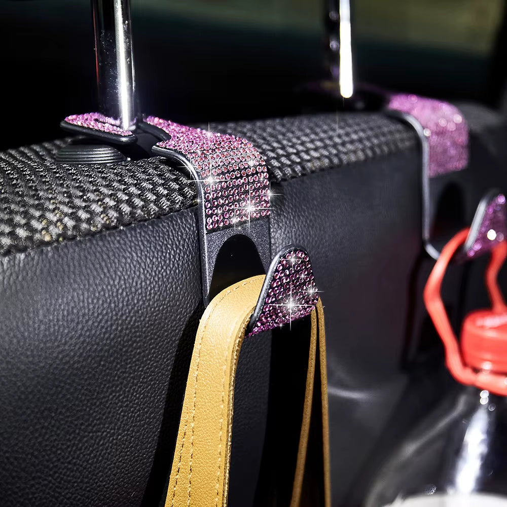 2Pcs Artificial Diamond Car Hook, Car Hidden Car Storage Hook Creative Car Seat Hook Hanger Car Accessories for Women