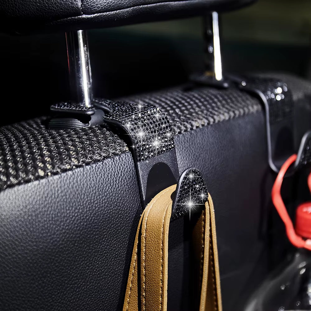 2Pcs Artificial Diamond Car Hook, Car Hidden Car Storage Hook Creative Car Seat Hook Hanger Car Accessories for Women