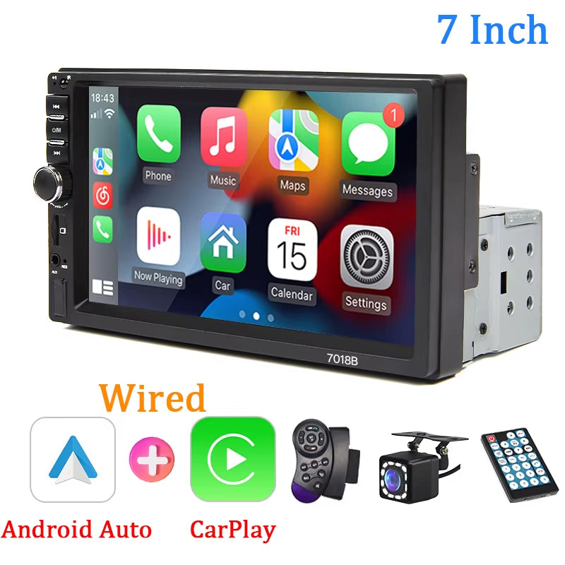 7“ Car Radio 1 Din Multimedia Player Support Carplay Android Auto HD Touch Screen FM AUX Input BT Mirror Link TF Card