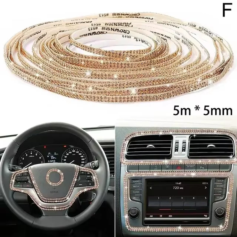 Pink Bling Car Trim Self-Adhesive 16.4Ft Rhinestone Car Interior Accessories for Women Car Crystal Door Stickers Car Dashboard S