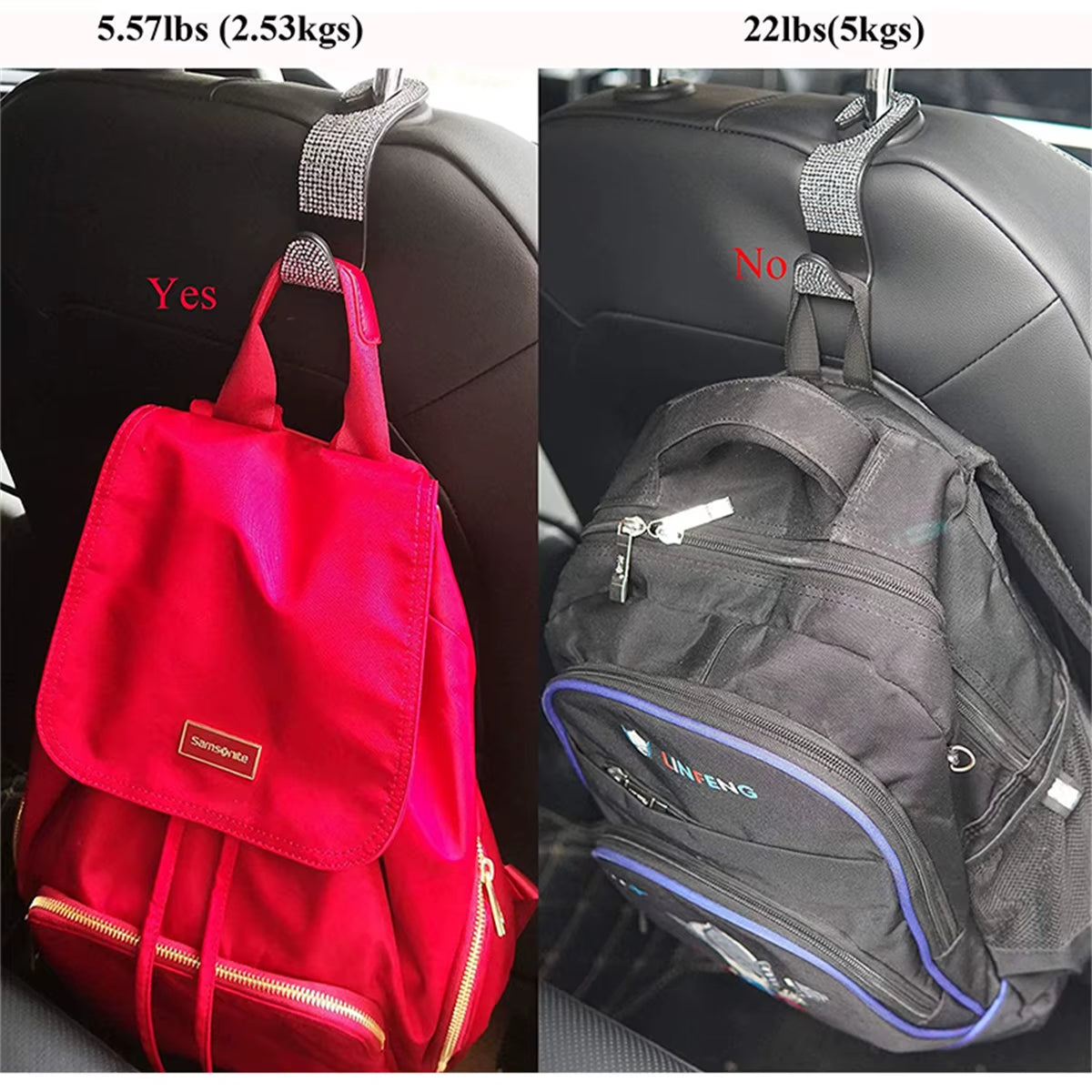 2Pcs Artificial Diamond Car Hook, Car Hidden Car Storage Hook Creative Car Seat Hook Hanger Car Accessories for Women