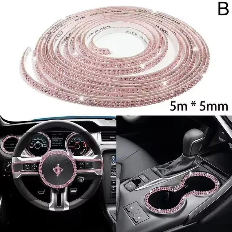 Pink Bling Car Trim Self-Adhesive 16.4Ft Rhinestone Car Interior Accessories for Women Car Crystal Door Stickers Car Dashboard S
