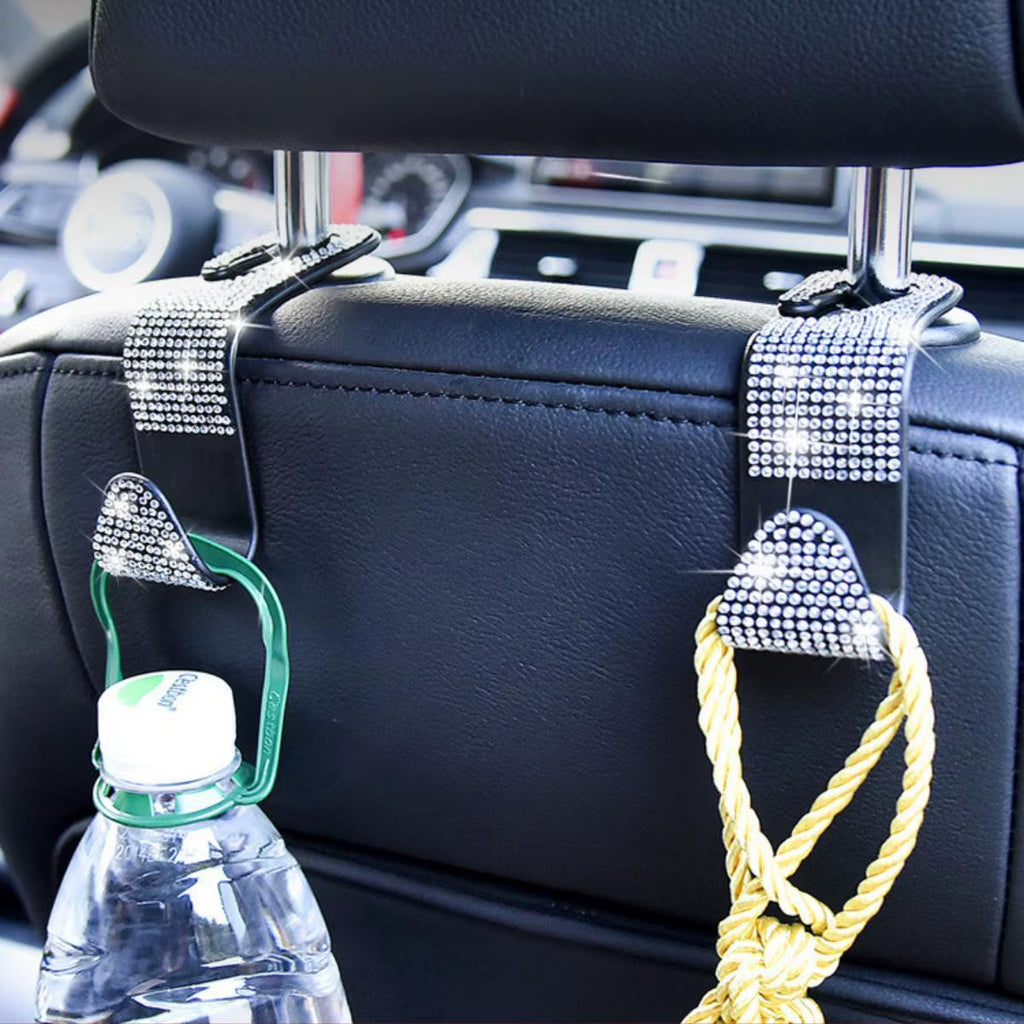 2Pcs Artificial Diamond Car Hook, Car Hidden Car Storage Hook Creative Car Seat Hook Hanger Car Accessories for Women