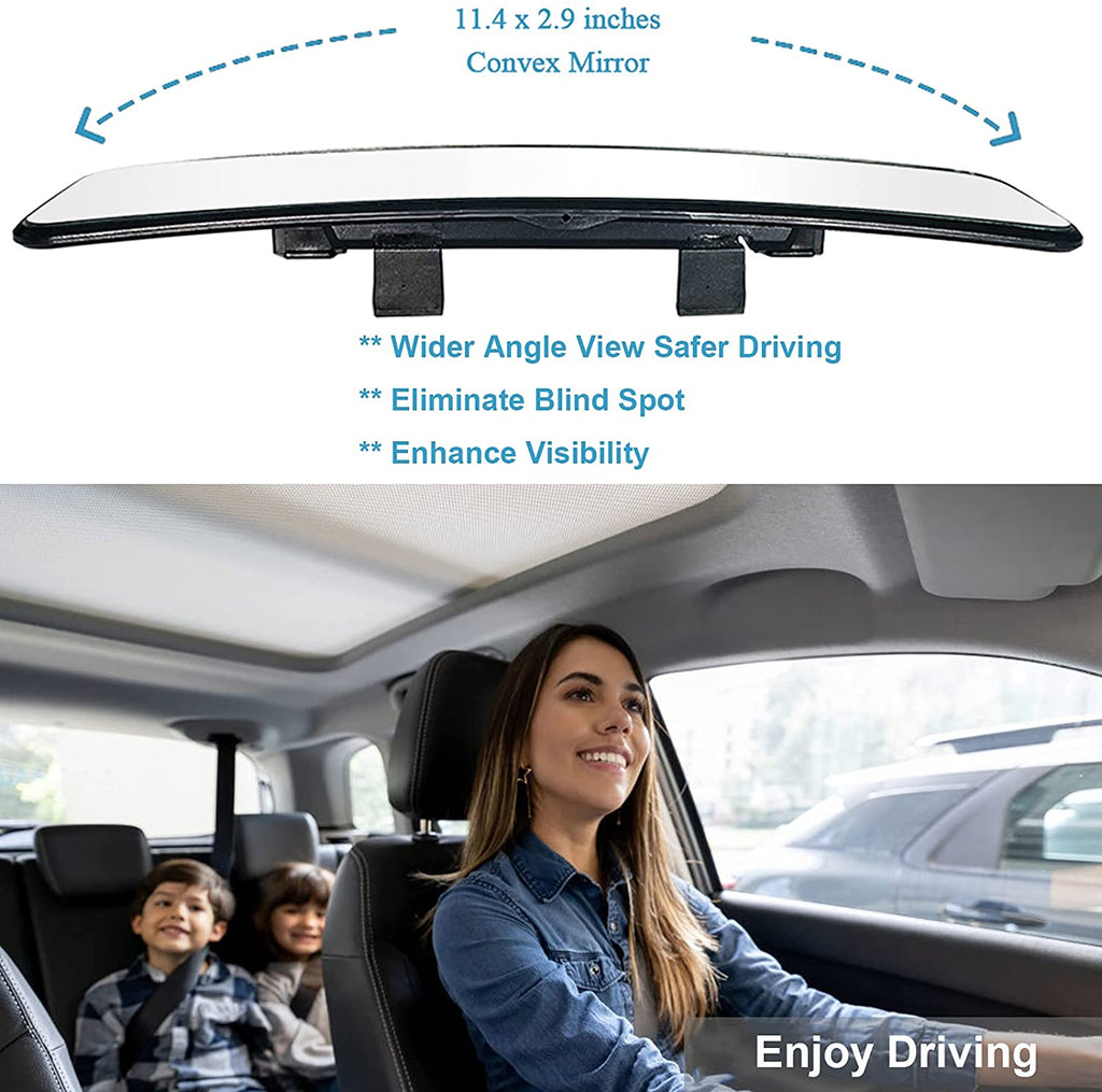 Rear View Mirror, 290Mm Convex Rearview Mirror Interior Clip on Wide Angle Rear View Mirror to Reduce Blind Spot Effectively for Cars SUV Trucks (290 X 74Mm) White