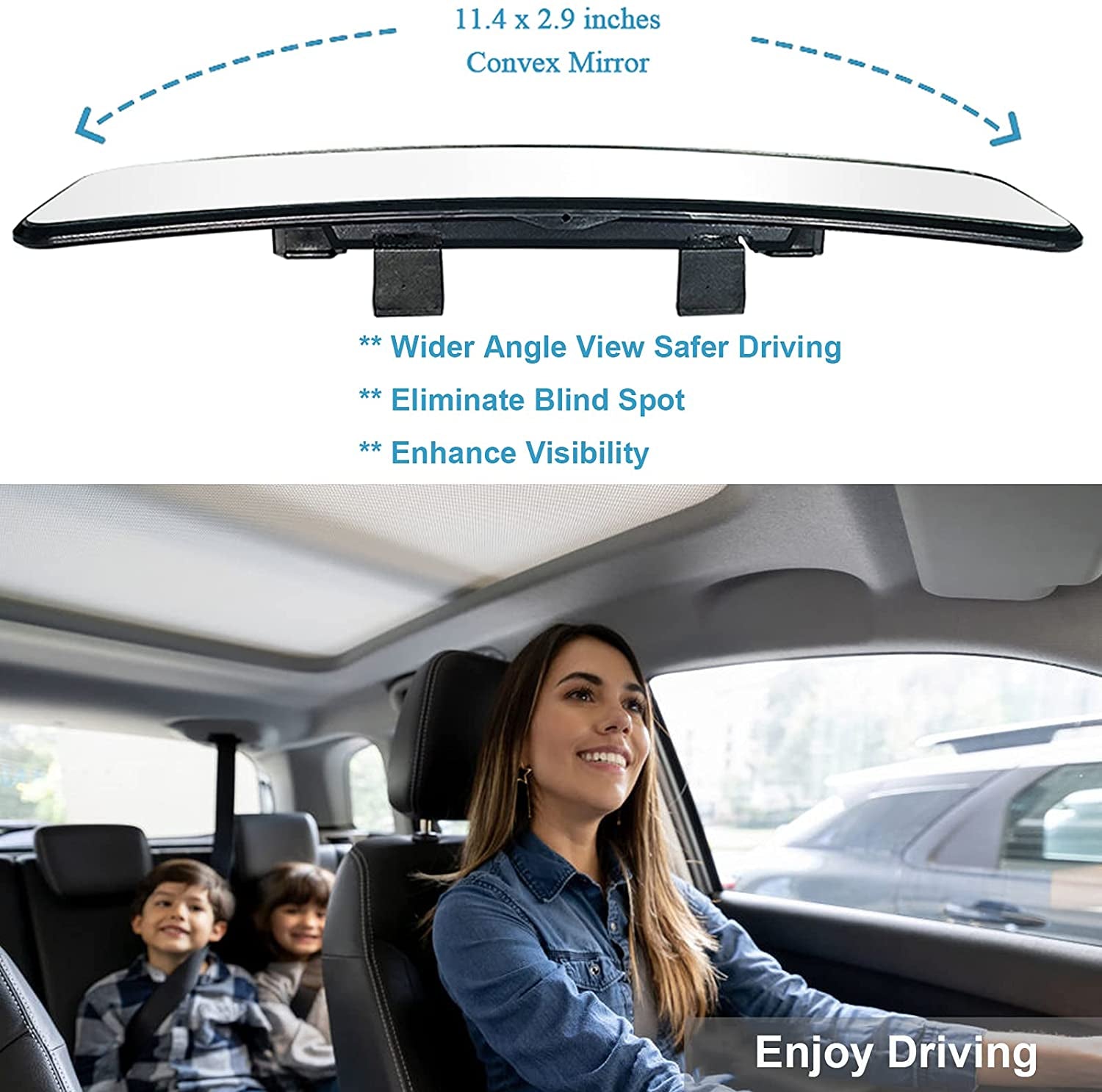 Rear View Mirror, 290Mm Convex Rearview Mirror Interior Clip on Wide Angle Rear View Mirror to Reduce Blind Spot Effectively for Cars SUV Trucks (290 X 74Mm) White