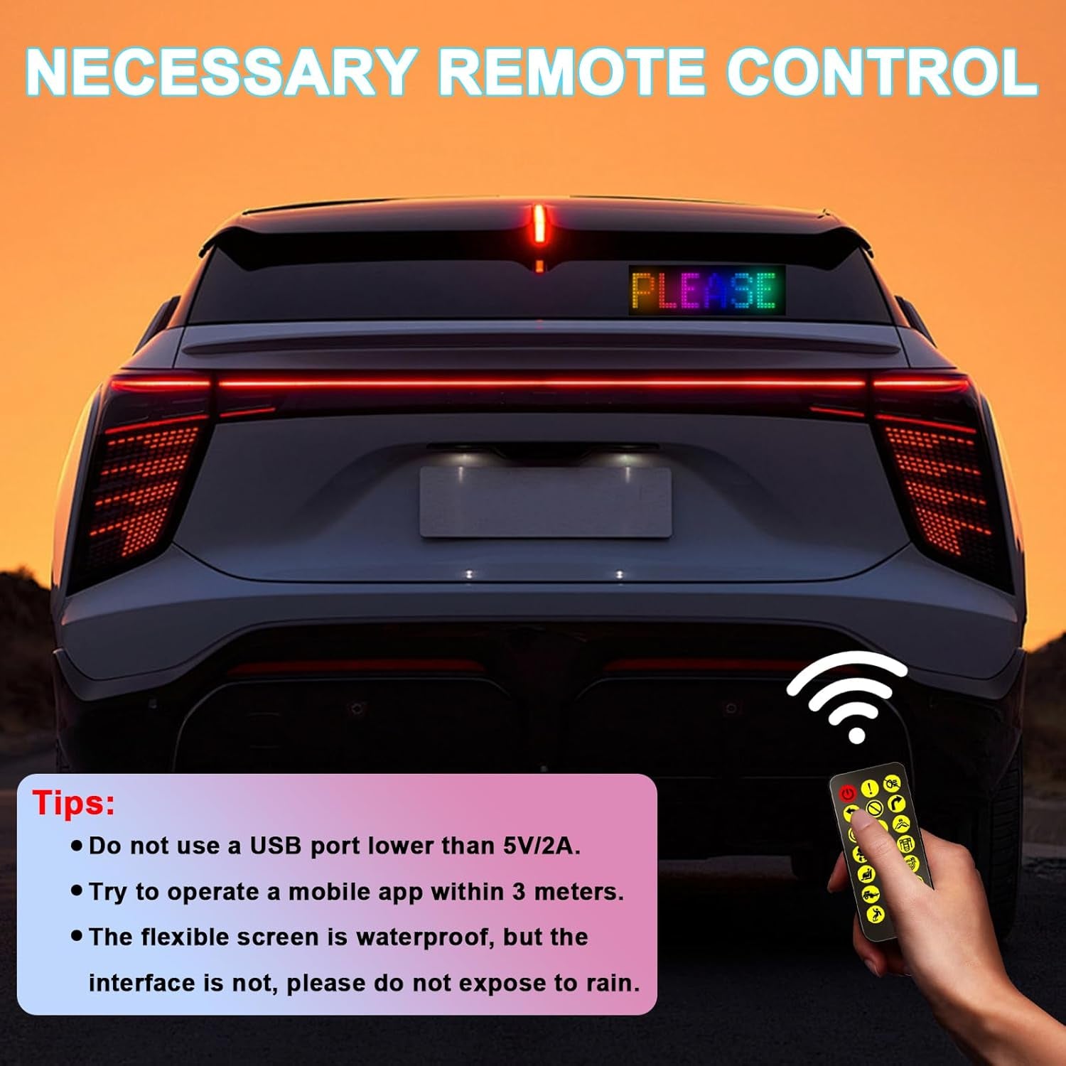 17X7 CM Car LED Sign - Bluetooth App/Remote Control Flexible Programmable Car LED Interior Lights, USB 5V Cars Custom Text Pattern Display Board Matrix Panel, Cars Gadgets Men/Bar Party/Window/Door