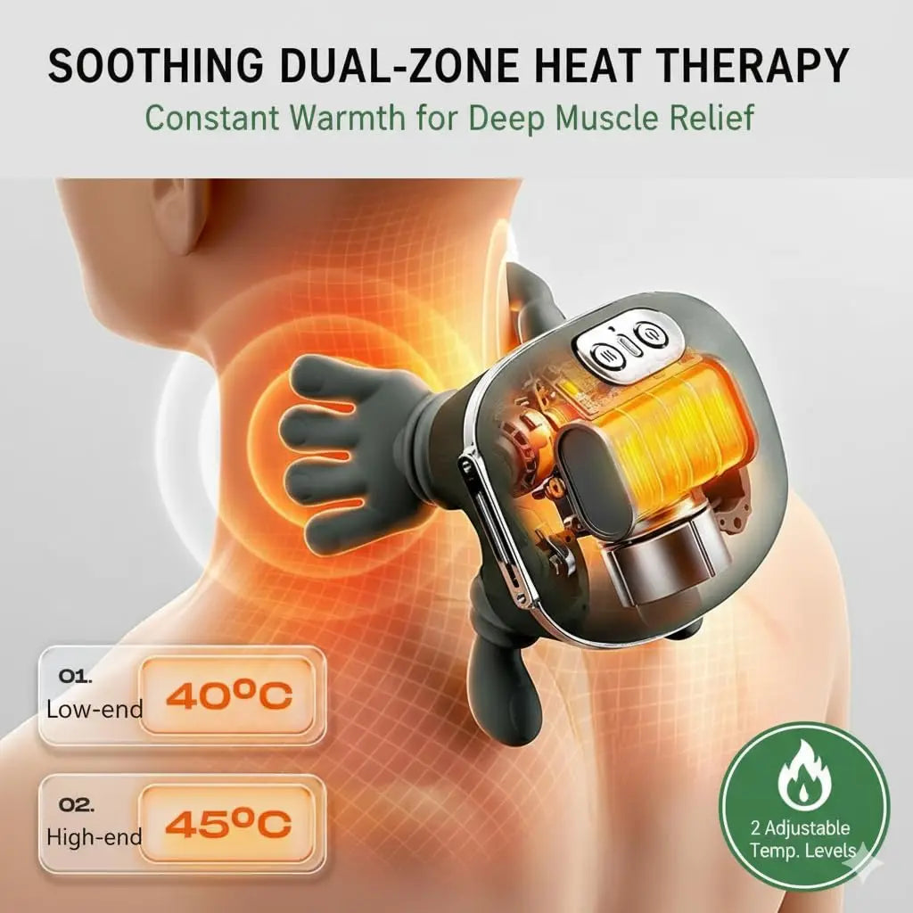 Full-Body Heated Electric Massager, Deep Neck Massager, 6D Cordless Shiatsu Massager