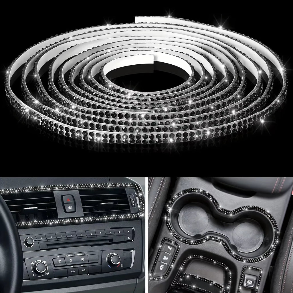 Pink Bling Car Trim Self-Adhesive 16.4Ft Rhinestone Car Interior Accessories for Women Car Crystal Door Stickers Car Dashboard S