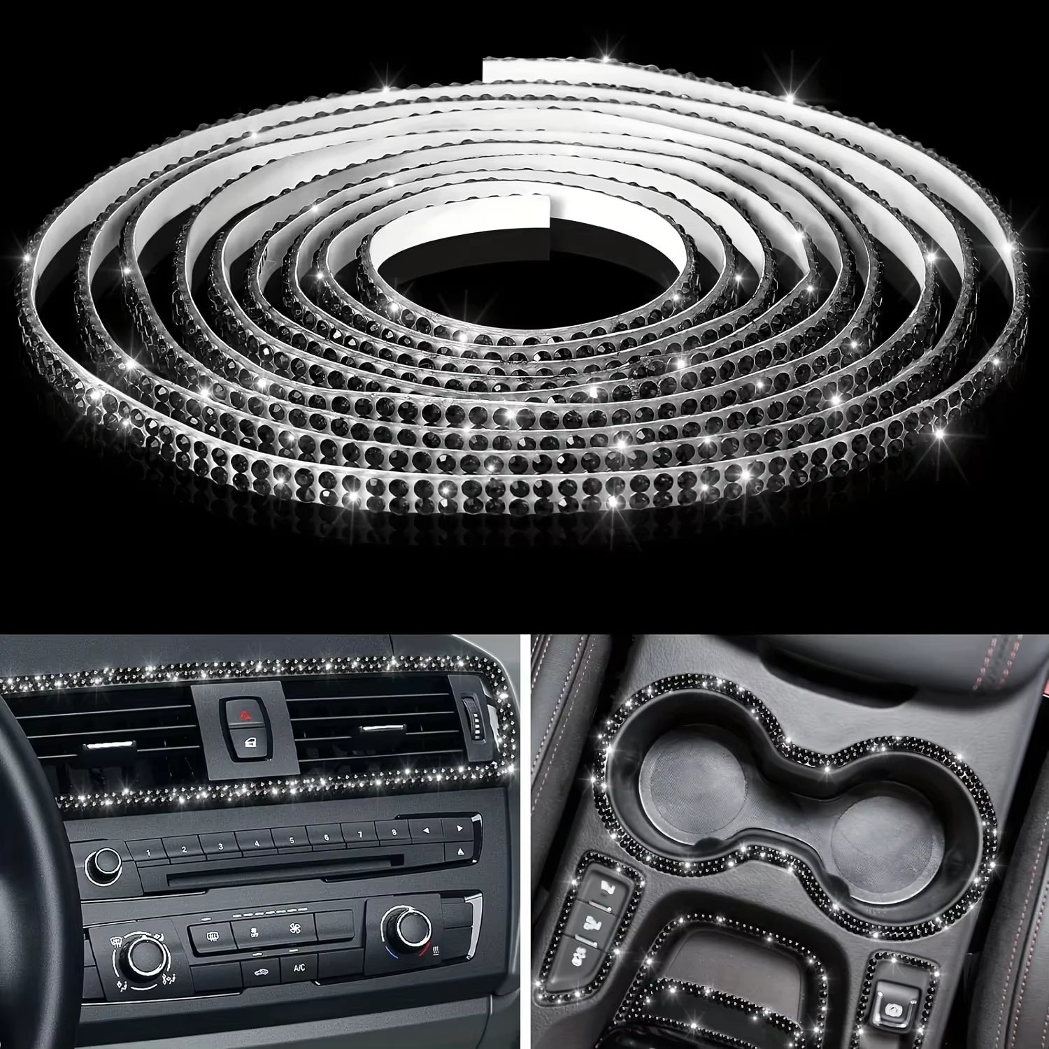 Pink Bling Car Trim Self-Adhesive 16.4Ft Rhinestone Car Interior Accessories for Women Car Crystal Door Stickers Car Dashboard S