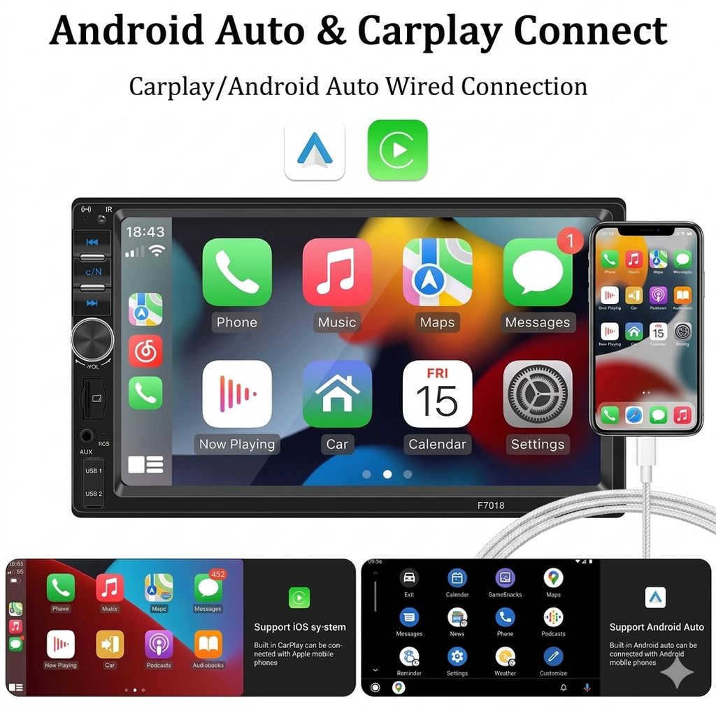 Car Multimedia Player CarPlay, Android Auto, HD Touch
