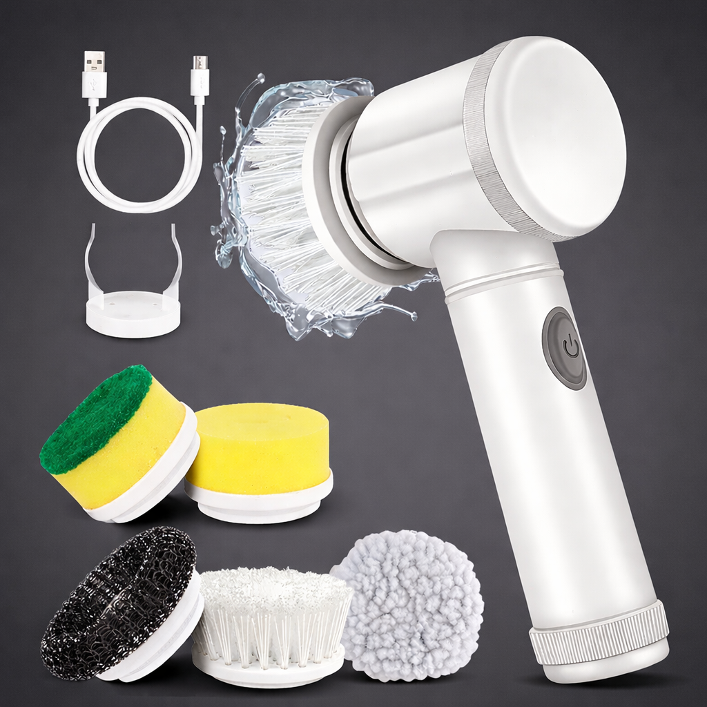 Electric Scrubber with 5 Replaceable Brush Heads