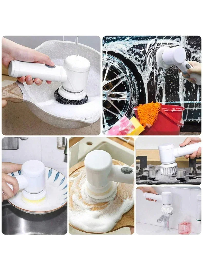 Electric Scrubber with 5 Replaceable Brush Heads