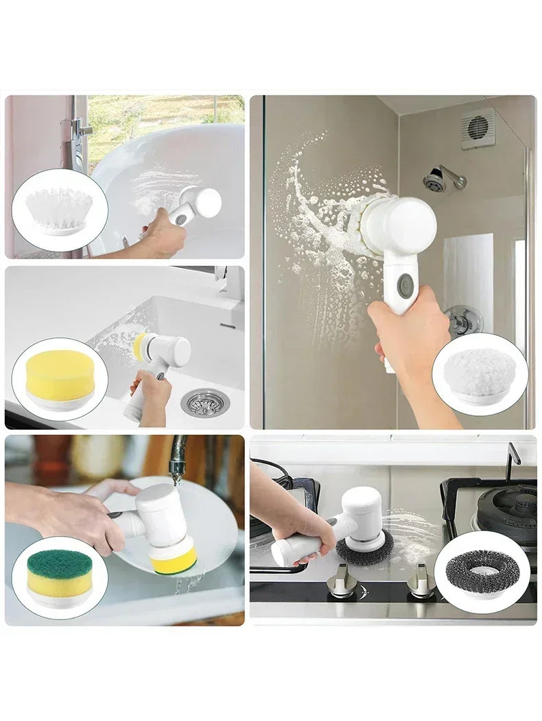 Electric Scrubber with 5 Replaceable Brush Heads