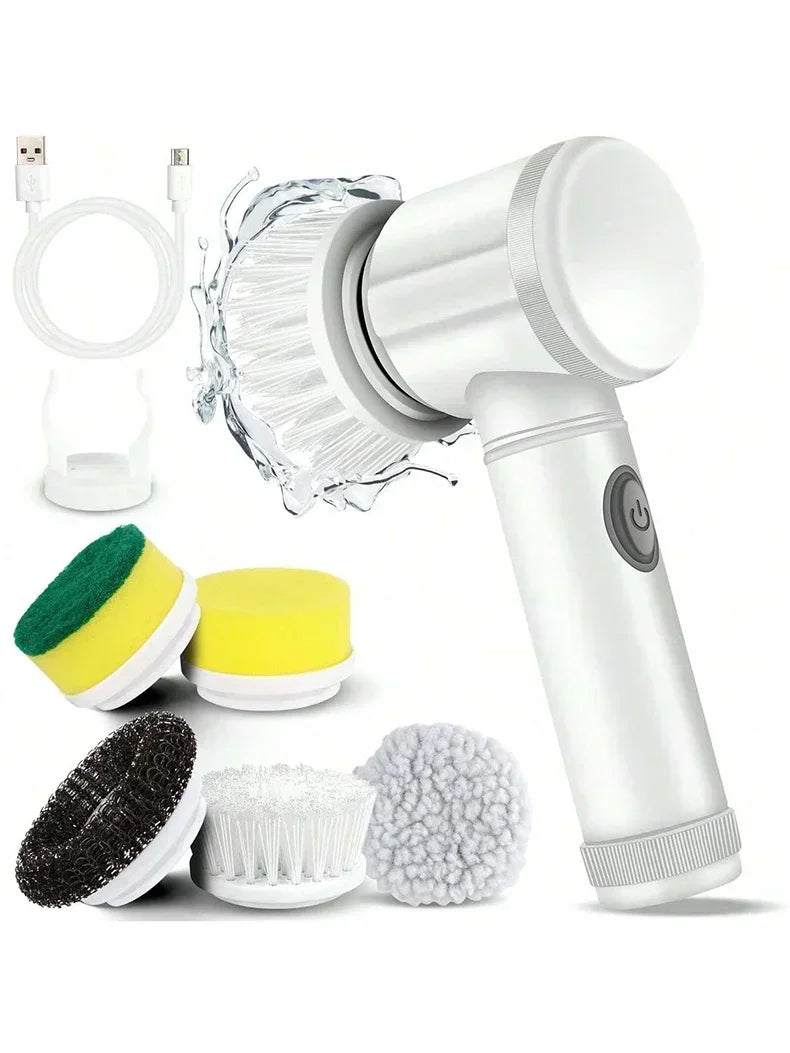Electric Scrubber with 5 Replaceable Brush Heads