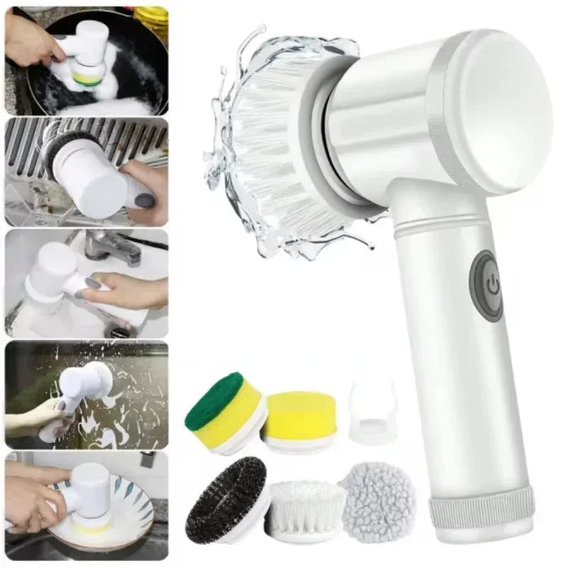 Electric Scrubber with 5 Replaceable Brush Heads