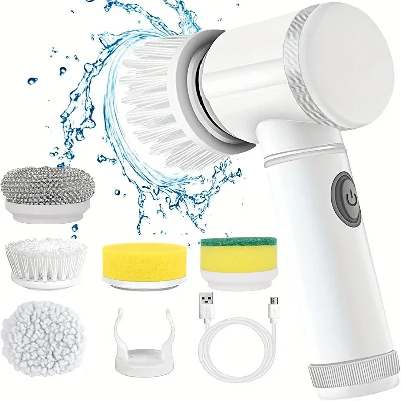 Electric Scrubber with 5 Replaceable Brush Heads