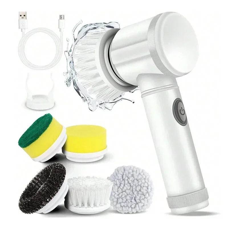 Electric Scrubber with 5 Replaceable Brush Heads