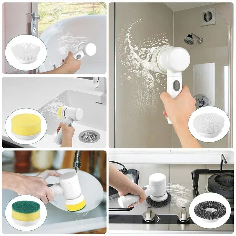 Electric Scrubber with 5 Replaceable Brush Heads
