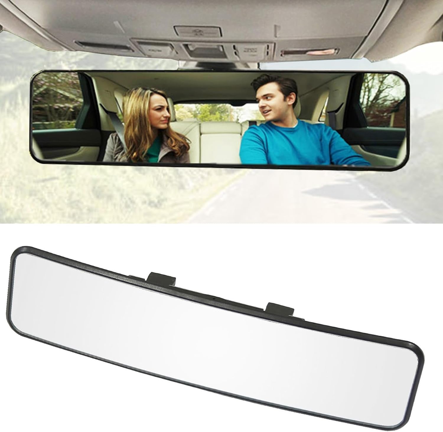 Rear View Mirror, 290Mm Convex Rearview Mirror Interior Clip on Wide Angle Rear View Mirror to Reduce Blind Spot Effectively for Cars SUV Trucks (290 X 74Mm) White