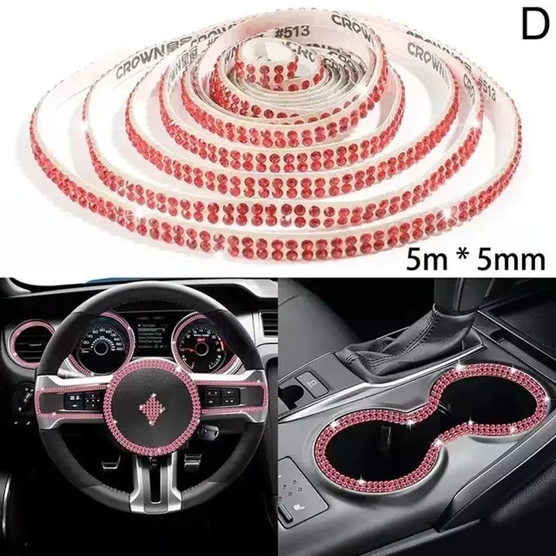 Pink Bling Car Trim Self-Adhesive 16.4Ft Rhinestone Car Interior Accessories for Women Car Crystal Door Stickers Car Dashboard S