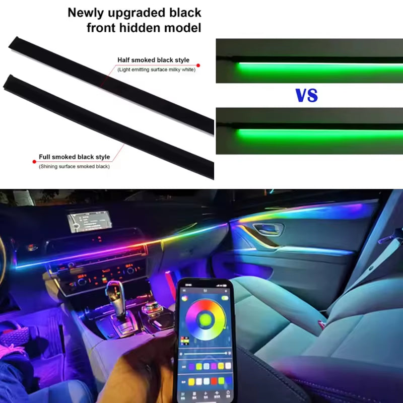 18/22 in 1 Car Hidden Ambient Light Neon Symphony RGB Rainbow Backlight Smoke Matt Black Acrylic Ambient Matt Lamp 12V Dual Zone