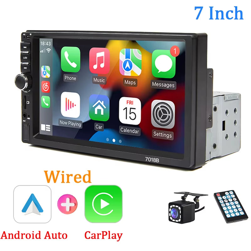 7“ Car Radio 1 Din Multimedia Player Support Carplay Android Auto HD Touch Screen FM AUX Input BT Mirror Link TF Card