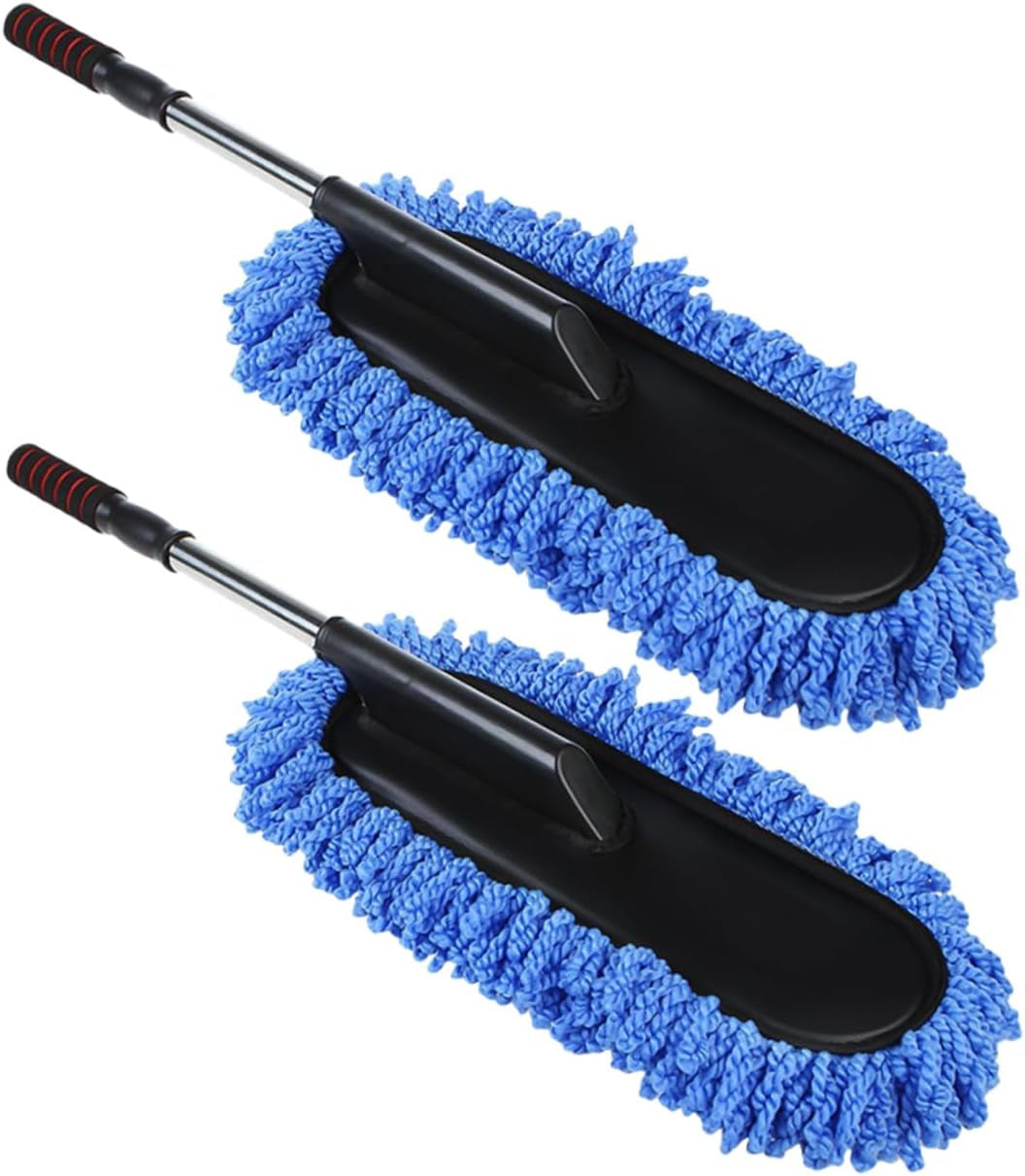 2 Pcs Car Waxing Brush Set with Stainless Steel Telescopic Handle for Auto and Home Cleaning Versatile Car Dust Brush