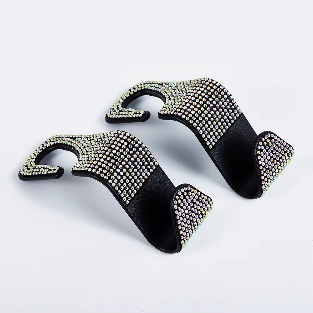 2Pcs Artificial Diamond Car Hook, Car Hidden Car Storage Hook Creative Car Seat Hook Hanger Car Accessories for Women