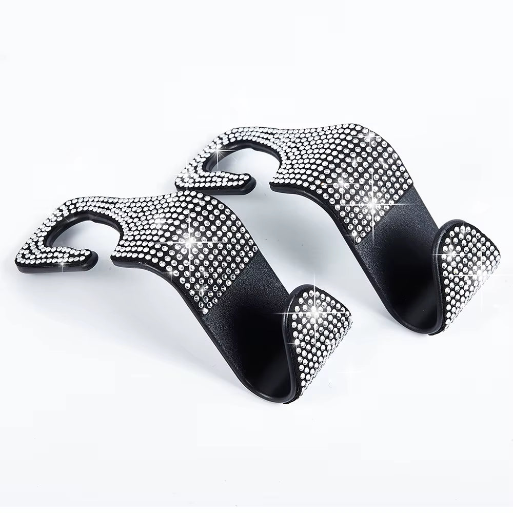 2Pcs Artificial Diamond Car Hook, Car Hidden Car Storage Hook Creative Car Seat Hook Hanger Car Accessories for Women