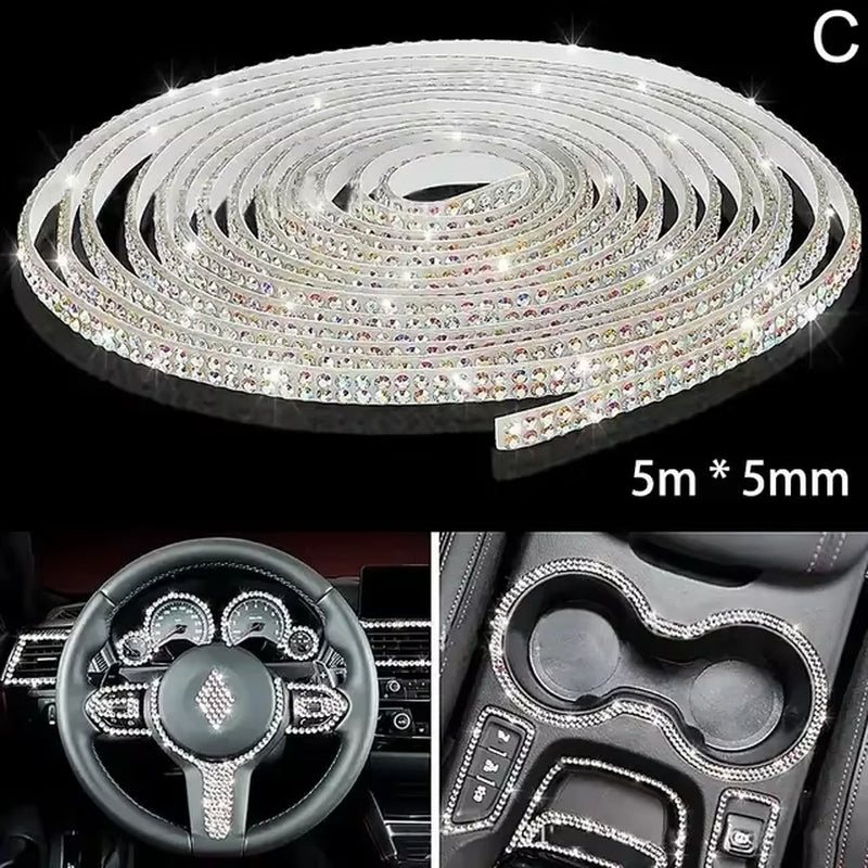 Pink Bling Car Trim Self-Adhesive 16.4Ft Rhinestone Car Interior Accessories for Women Car Crystal Door Stickers Car Dashboard S