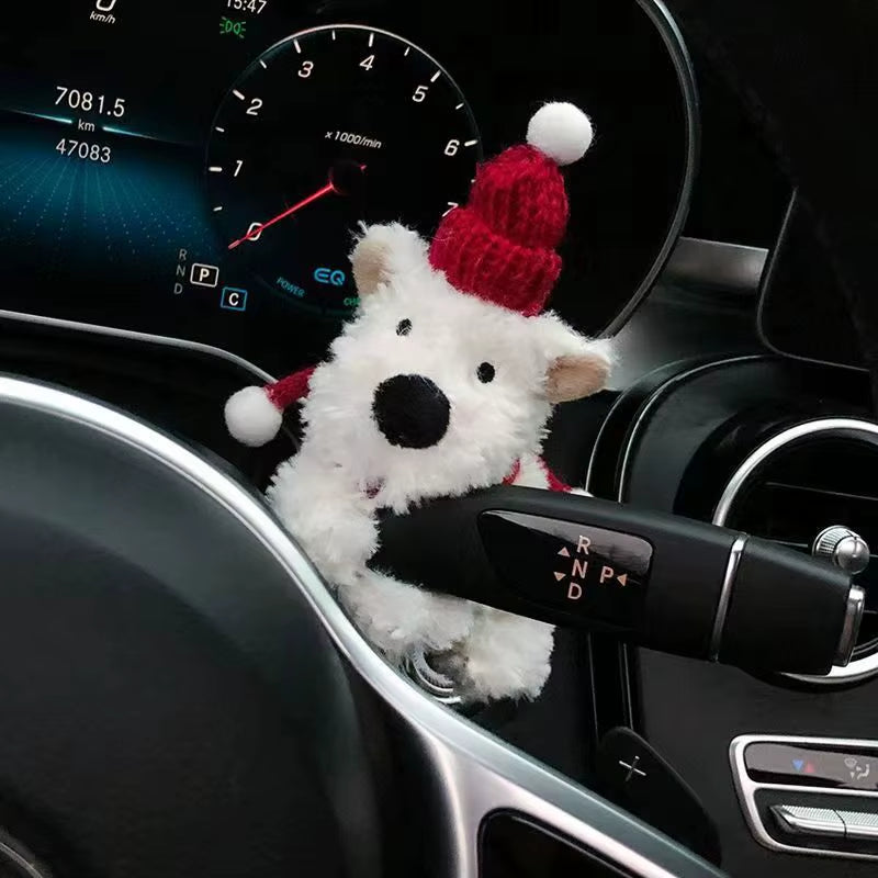 Car Puppy Plush Doll Clutch Decor Car Wiper Turn Signal Switch Decoration Kawaii Dog Car Wiper Doll Car Interior Accessories