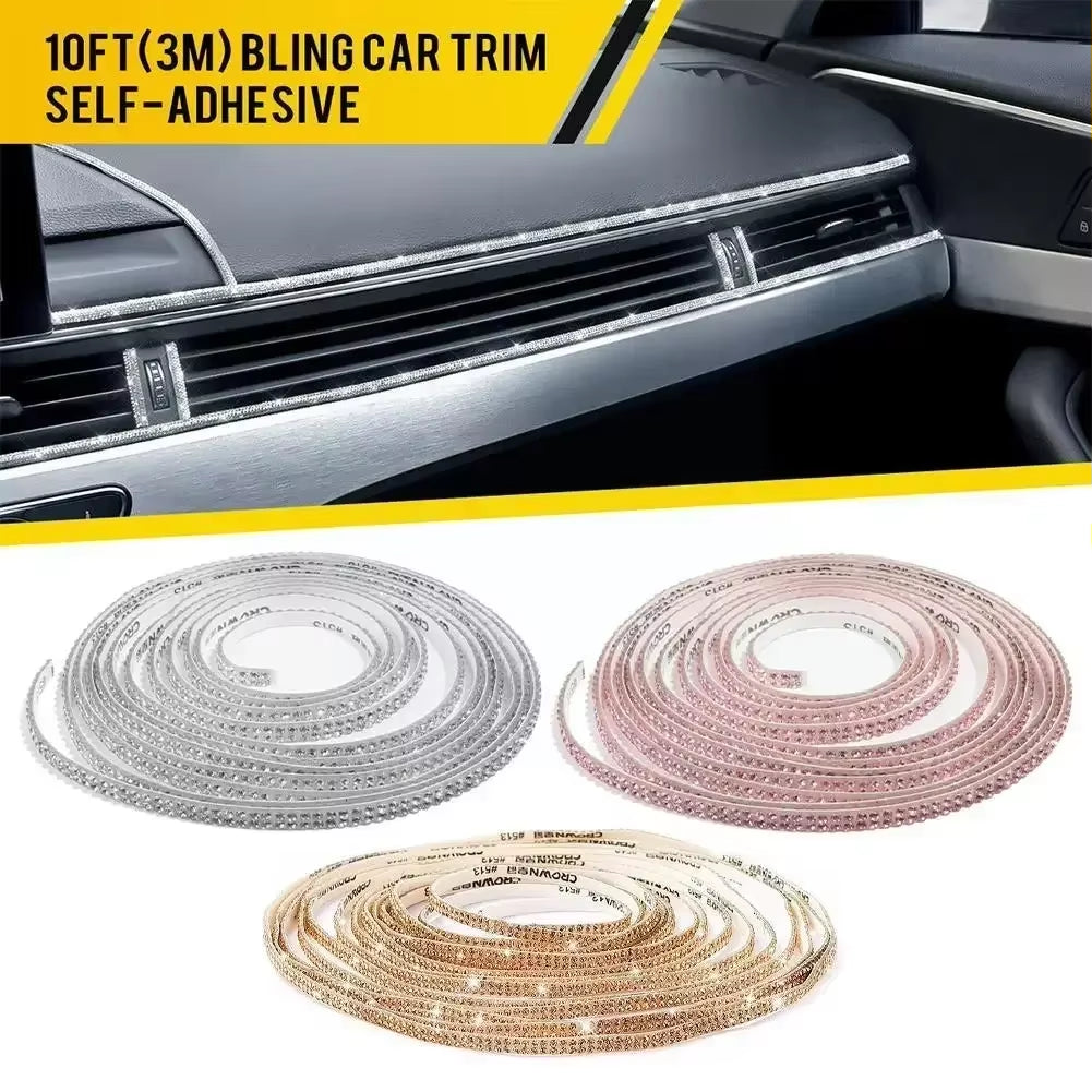Pink Bling Car Trim Self-Adhesive 16.4Ft Rhinestone Car Interior Accessories for Women Car Crystal Door Stickers Car Dashboard S