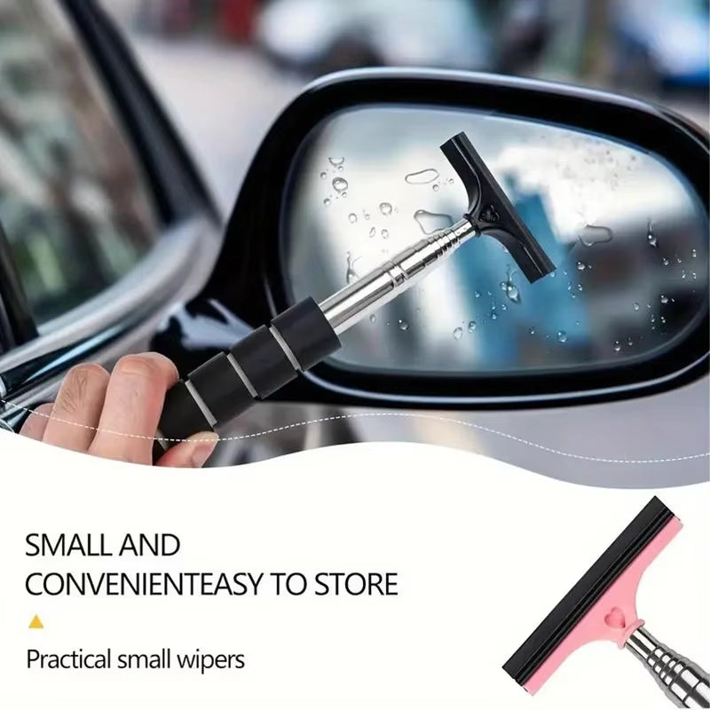 Car Rearview Mirror Wiper Cleaning Tool Mist Cleaner Scraper Accessories Handle Telescopic Window Cleaning Brush with Telescopic