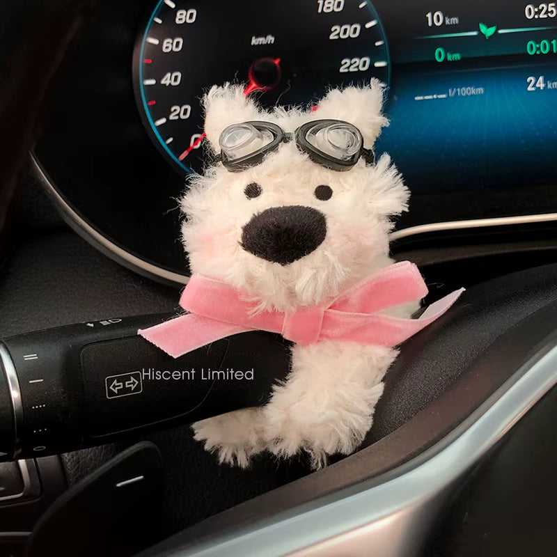 Car Puppy Plush Doll Clutch Decor Car Wiper Turn Signal Switch Decoration Kawaii Dog Car Wiper Doll Car Interior Accessories