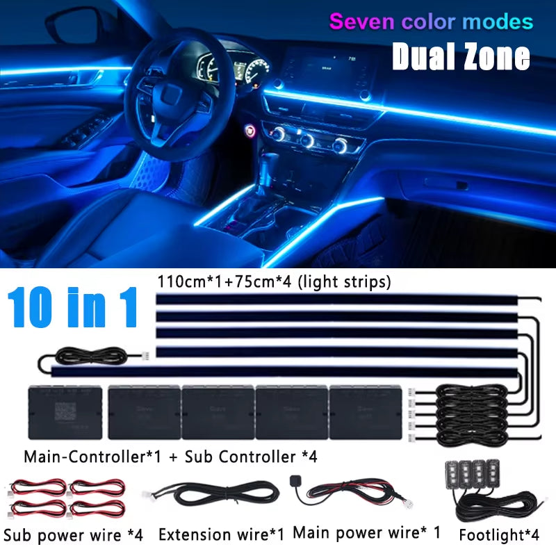 18/22 in 1 Car Hidden Ambient Light Neon Symphony RGB Rainbow Backlight Smoke Matt Black Acrylic Ambient Matt Lamp 12V Dual Zone