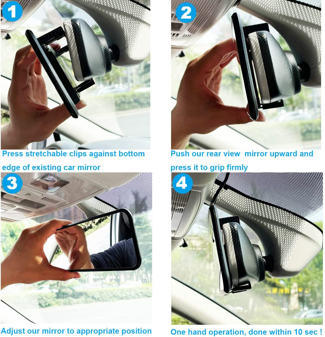 Rear View Mirror, 290Mm Convex Rearview Mirror Interior Clip on Wide Angle Rear View Mirror to Reduce Blind Spot Effectively for Cars SUV Trucks (290 X 74Mm) White