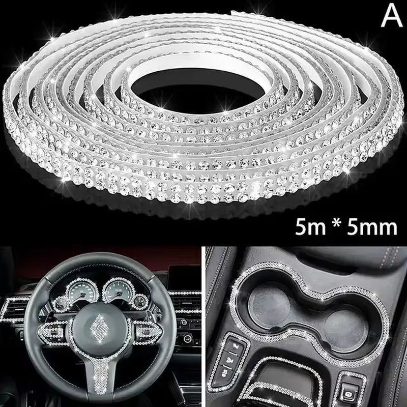 Pink Bling Car Trim Self-Adhesive 16.4Ft Rhinestone Car Interior Accessories for Women Car Crystal Door Stickers Car Dashboard S
