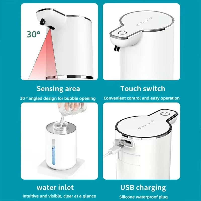 Waterproof Automatic Soap Dispenser 350Ml Foaming Soap Dispenser Type C Rechargeable Electric Adjustable Foam Soap Dispenser