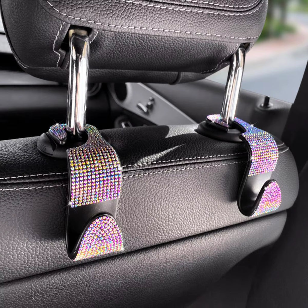 2Pcs Artificial Diamond Car Hook, Car Hidden Car Storage Hook Creative Car Seat Hook Hanger Car Accessories for Women