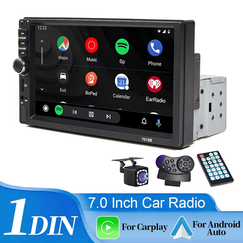 7“ Car Radio 1 Din Multimedia Player Support Carplay Android Auto HD Touch Screen FM AUX Input BT Mirror Link TF Card